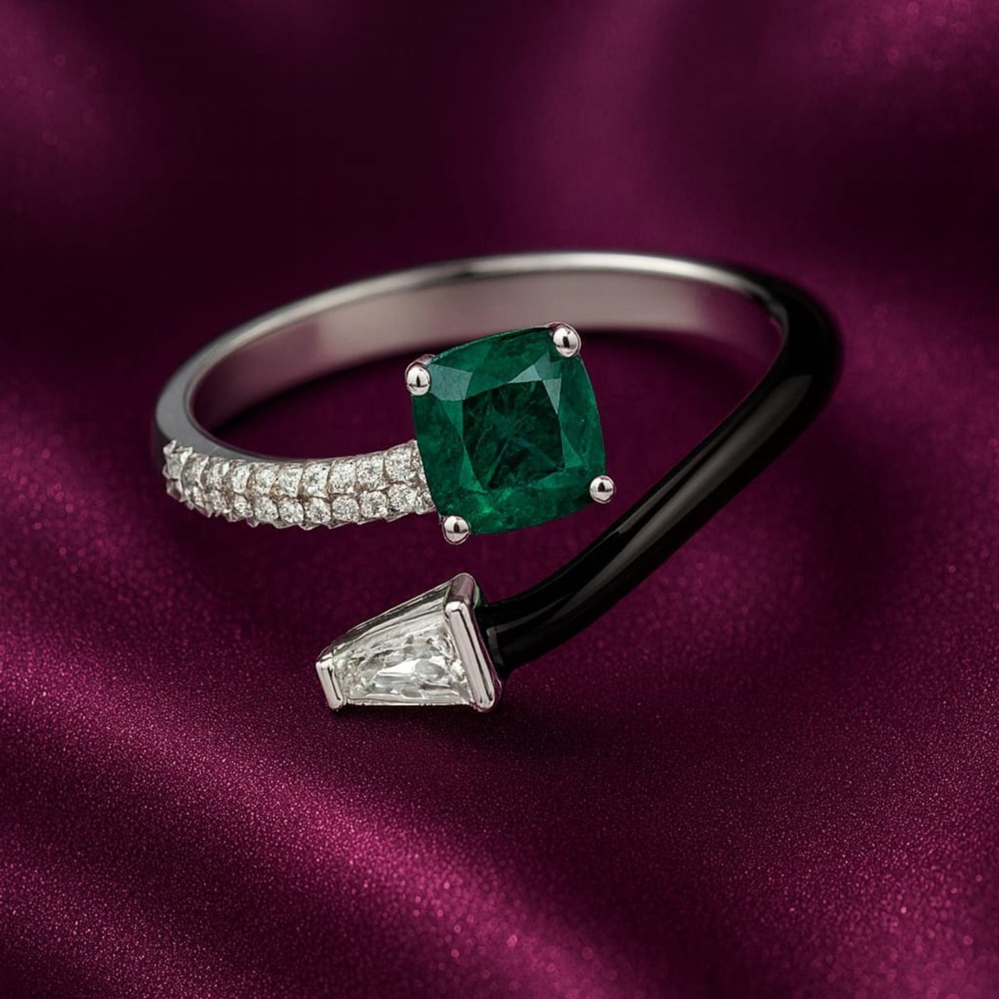 Silver Emerald Noir Duo Ring Eloura Sterling