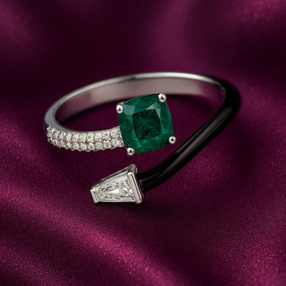 Silver Emerald Noir Duo Ring Eloura Sterling