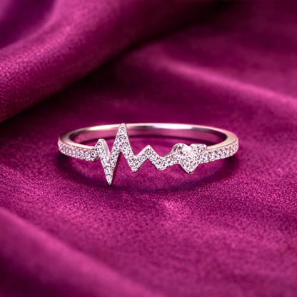 Silver heartbeat CZ ring in 925 sterling silver by Eloura Sterling