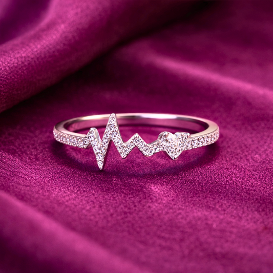 Silver heartbeat CZ ring in 925 sterling silver by Eloura Sterling