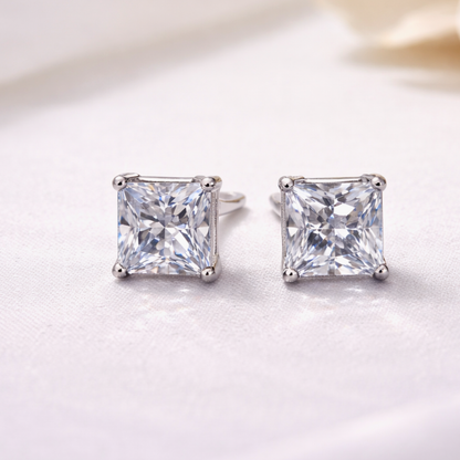 Silver Princess Cut CZ Stud Earrings - Eloura Sterling