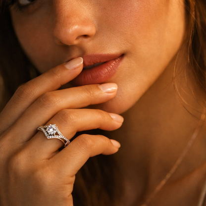 Silver chevron CZ solitaire ring in 925 sterling silver by Eloura Sterling
