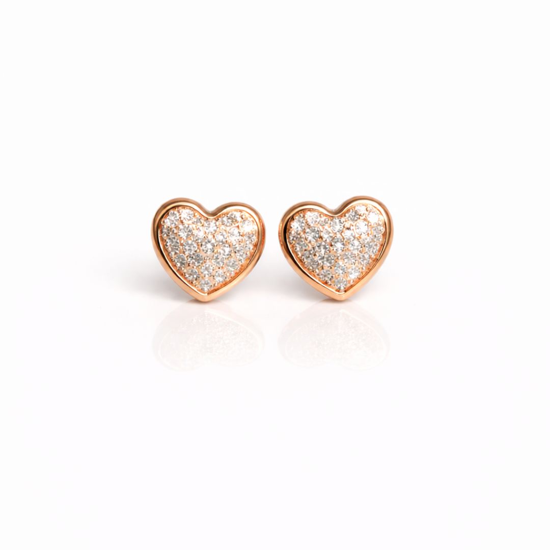 Heart shaped rose gold cubic zirconia stud earrings in 925 sterling silver