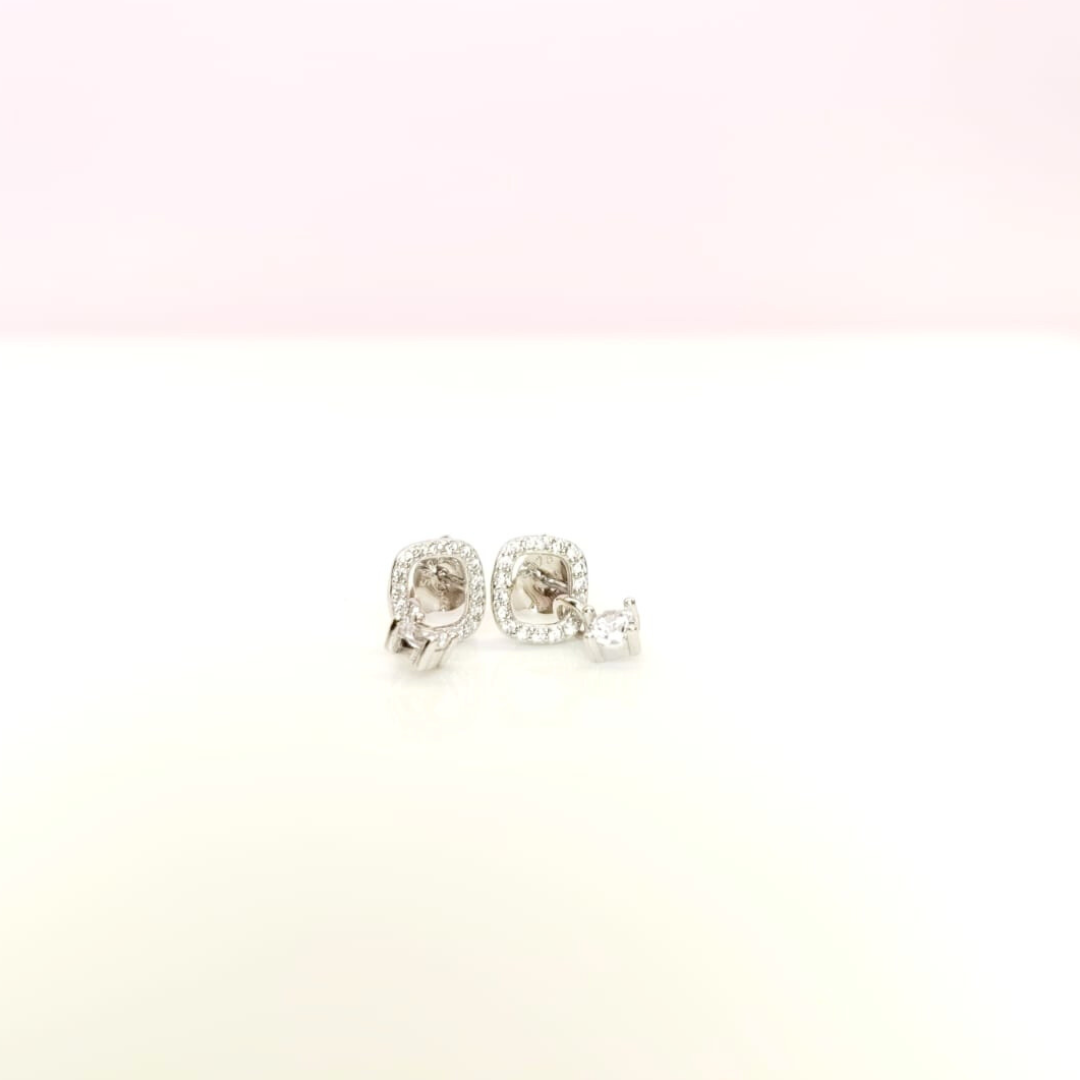 Square Halo CZ Stud Earrings | 925 Sterling Silver
