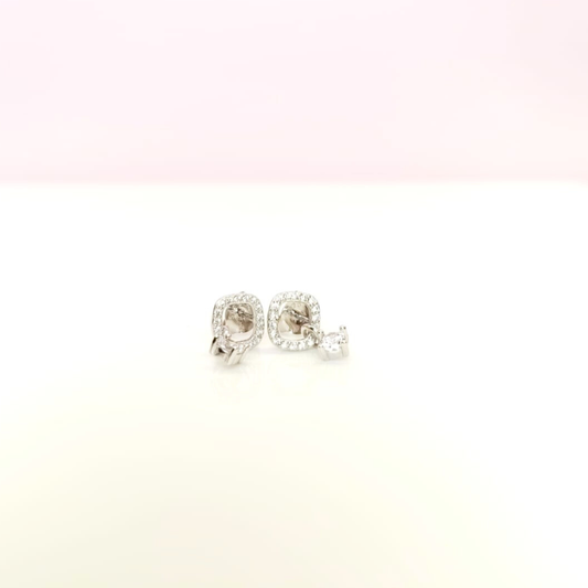 Square Halo CZ Stud Earrings | 925 Sterling Silver