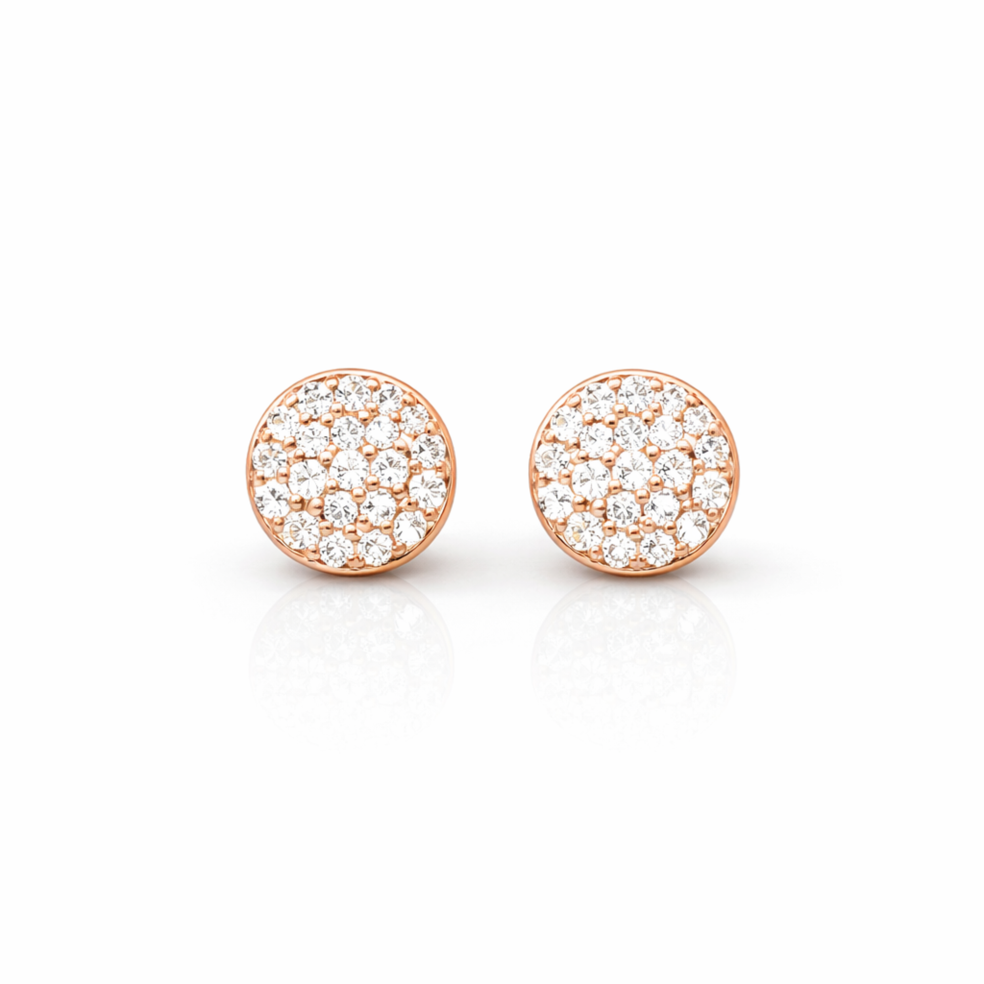 Rose gold pavé disc CZ stud earrings in 925 sterling silver