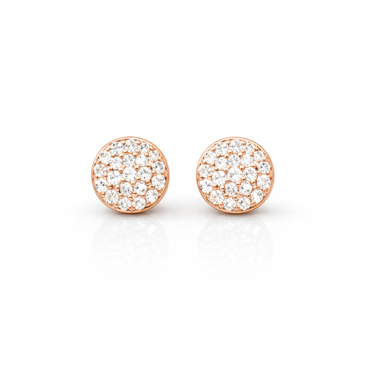 Rose gold pavé disc CZ stud earrings in 925 sterling silver