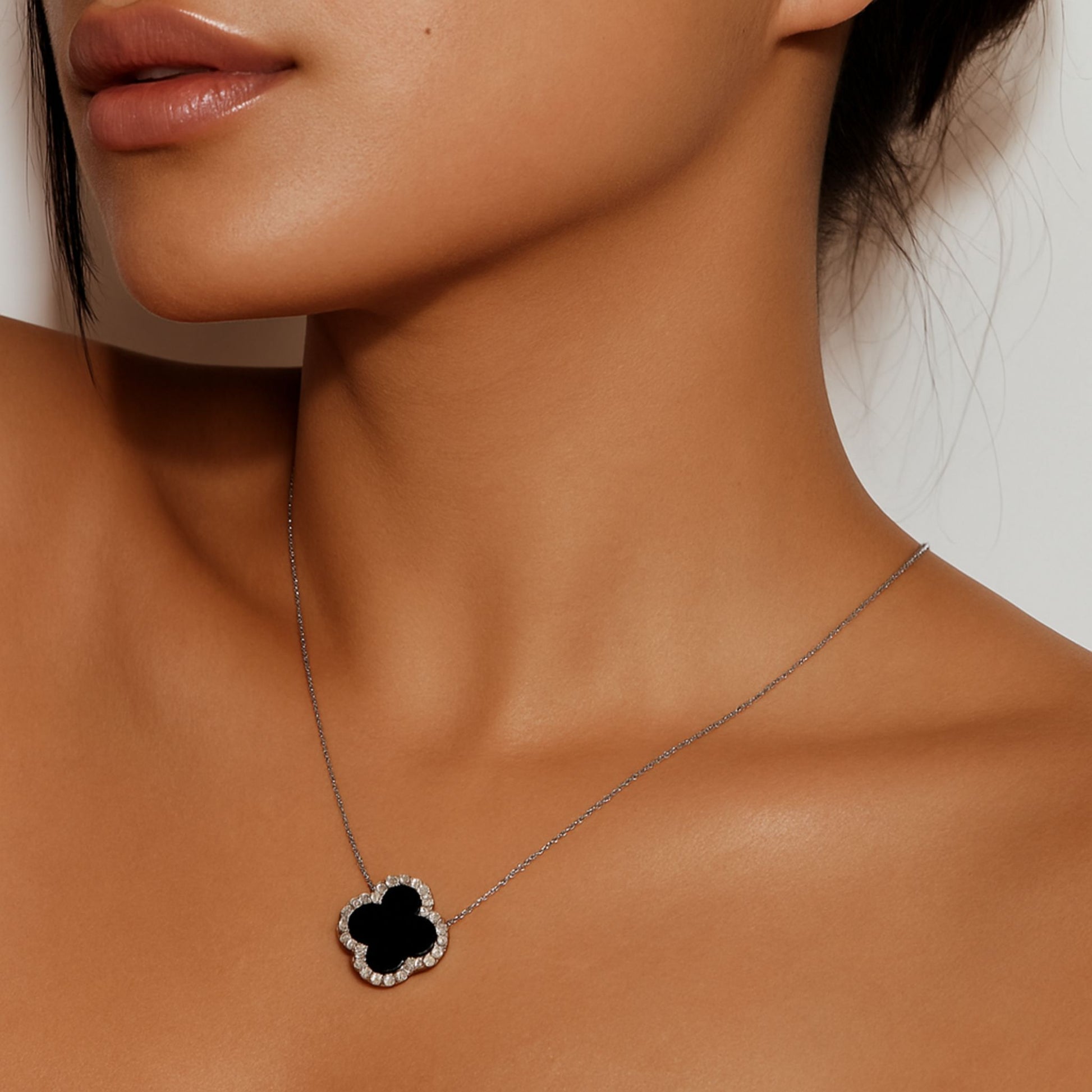 Midnight Clover 925 Sterling Silver Necklace for Women