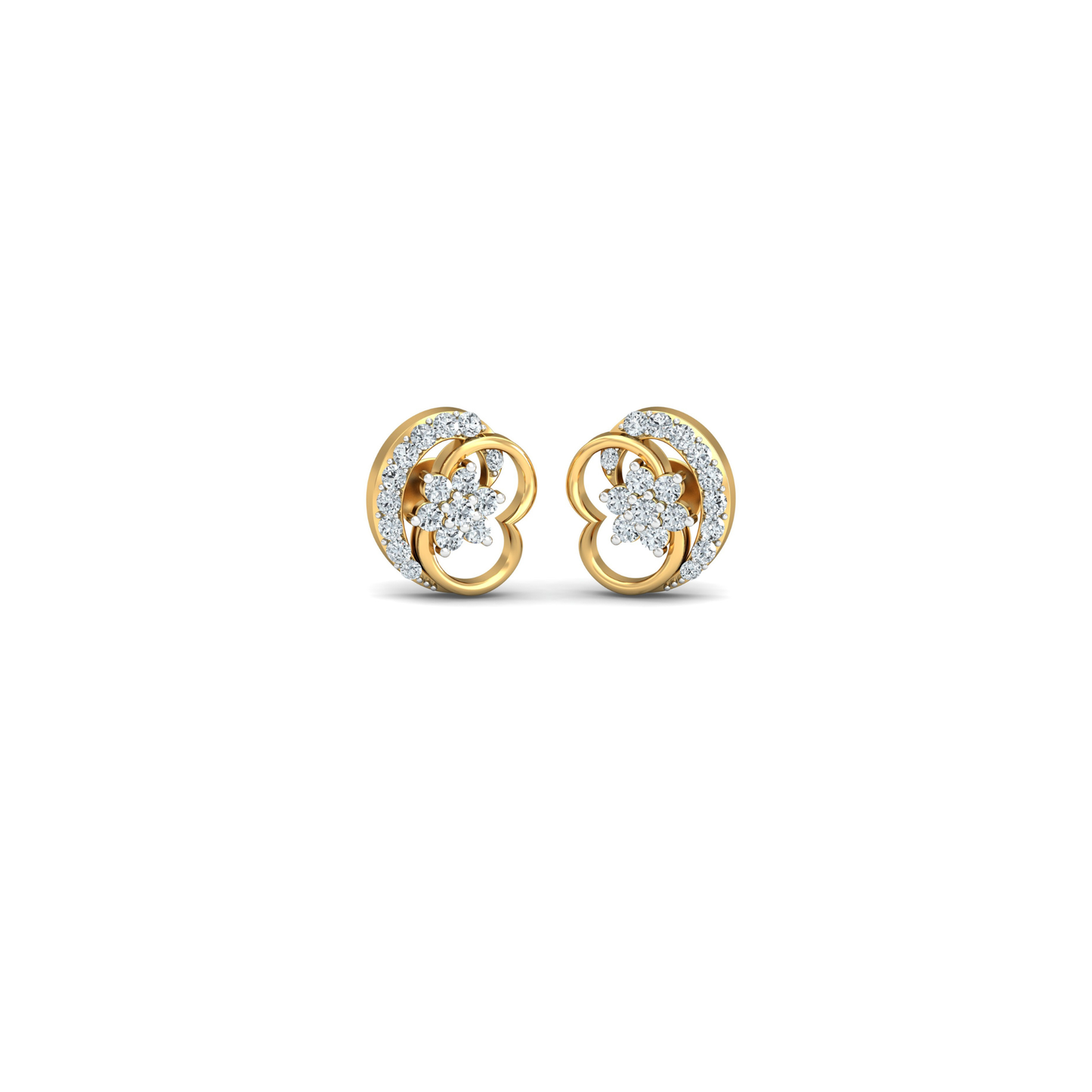 Silver gold double loop floral CZ earrings in 925 sterling silver
