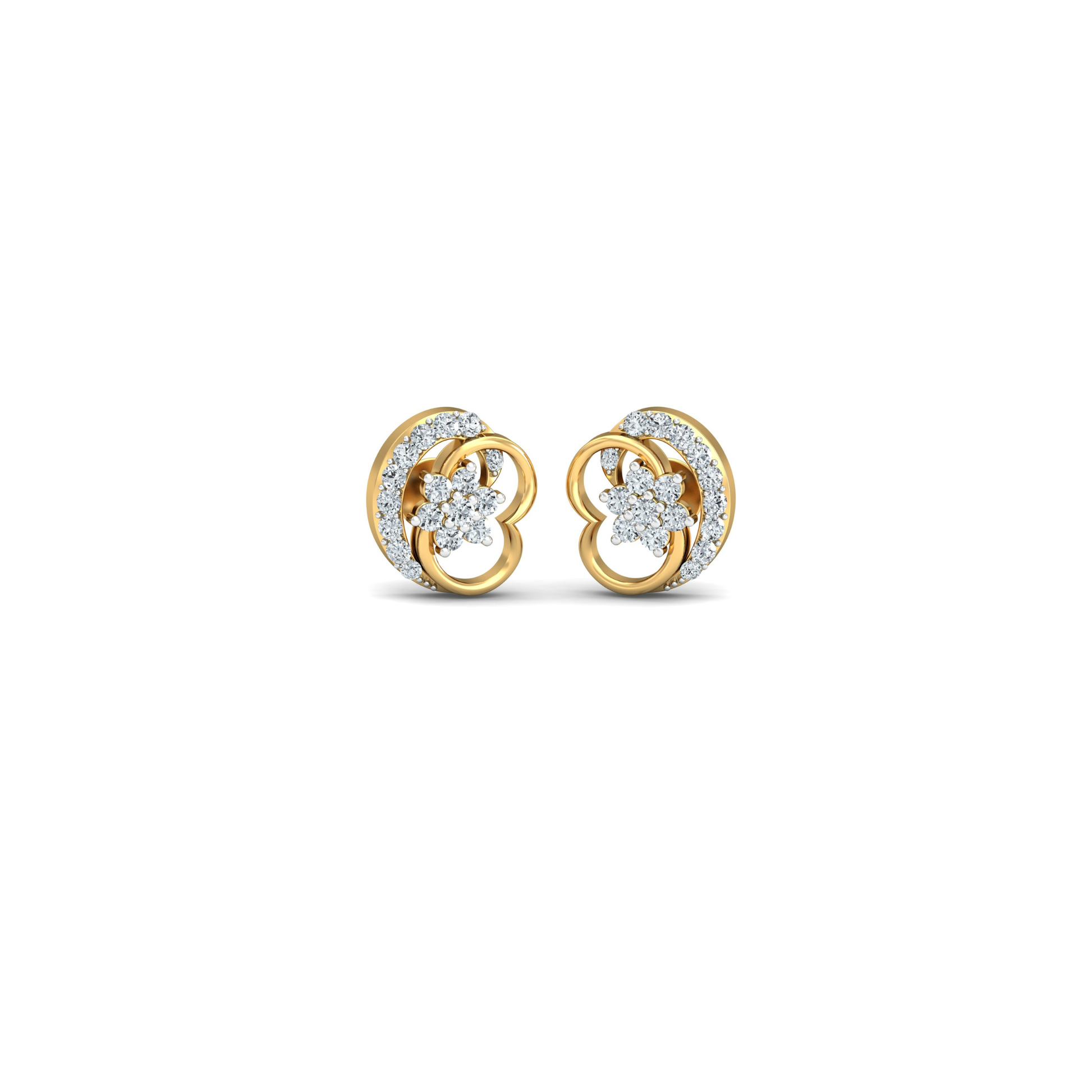 Silver gold double loop floral CZ earrings in 925 sterling silver