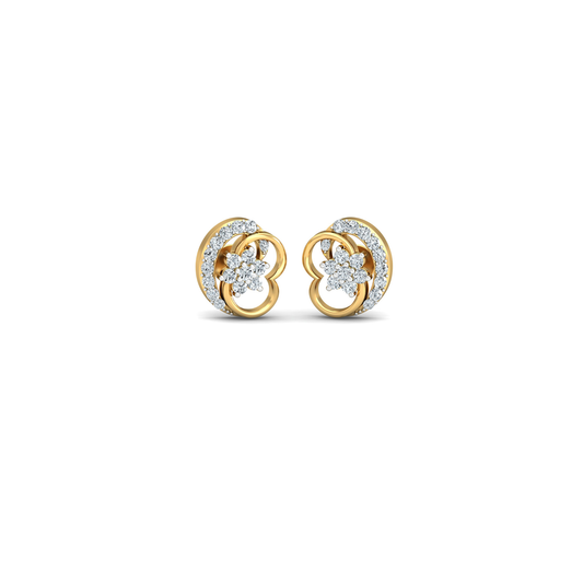 Silver gold double loop floral CZ earrings in 925 sterling silver