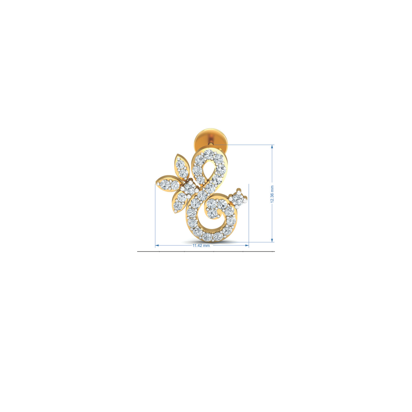 Silver gold floral swirl CZ earrings in 925 sterling silver