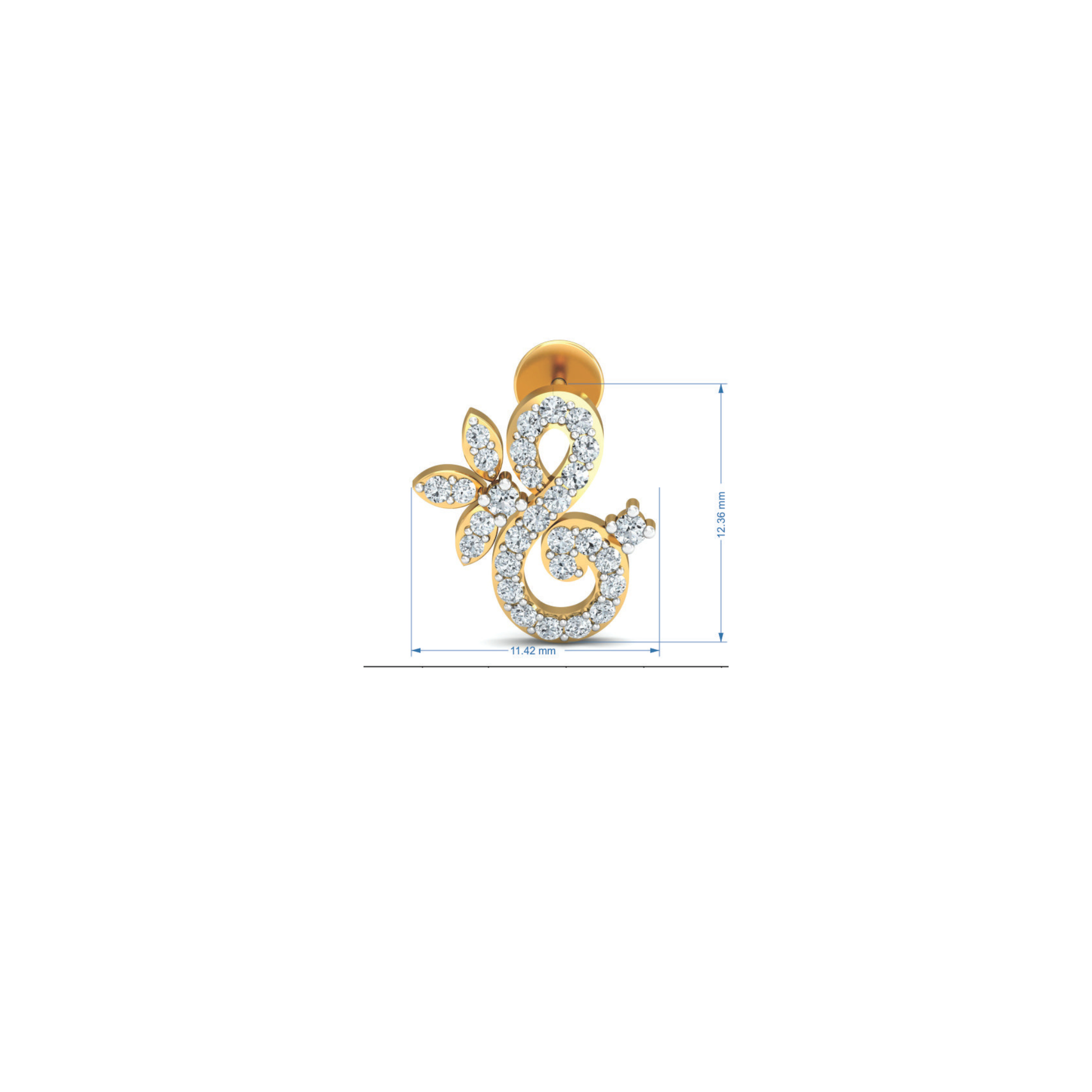 Silver gold floral swirl CZ earrings in 925 sterling silver