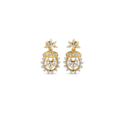 Silver gold floral drop CZ earrings in 925 sterling silver for festive wear