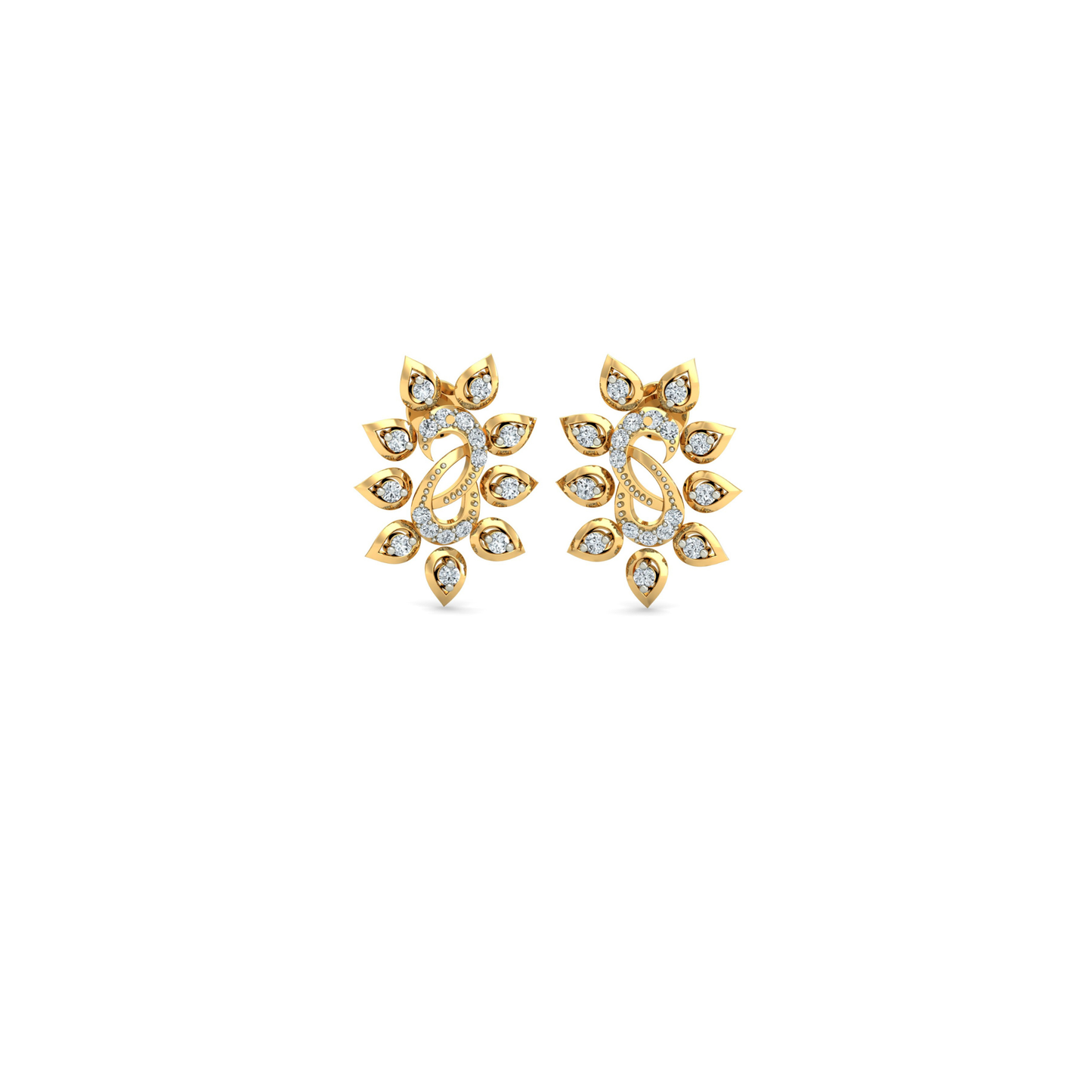 Silver gold floral sun CZ earrings in 925 sterling silver for festive wear