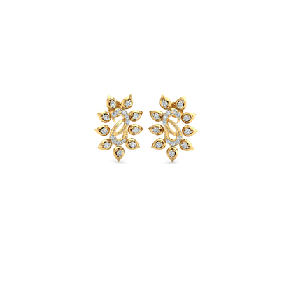 Silver gold floral sun CZ earrings in 925 sterling silver for festive wear