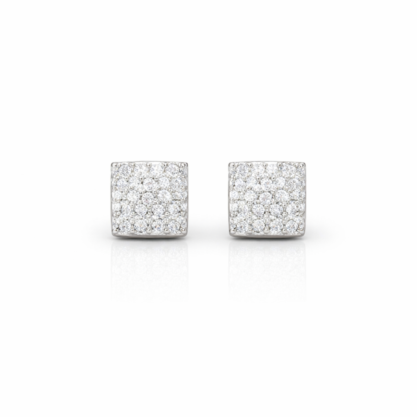 Silver glitter texture square stud earrings in 925 sterling silver
