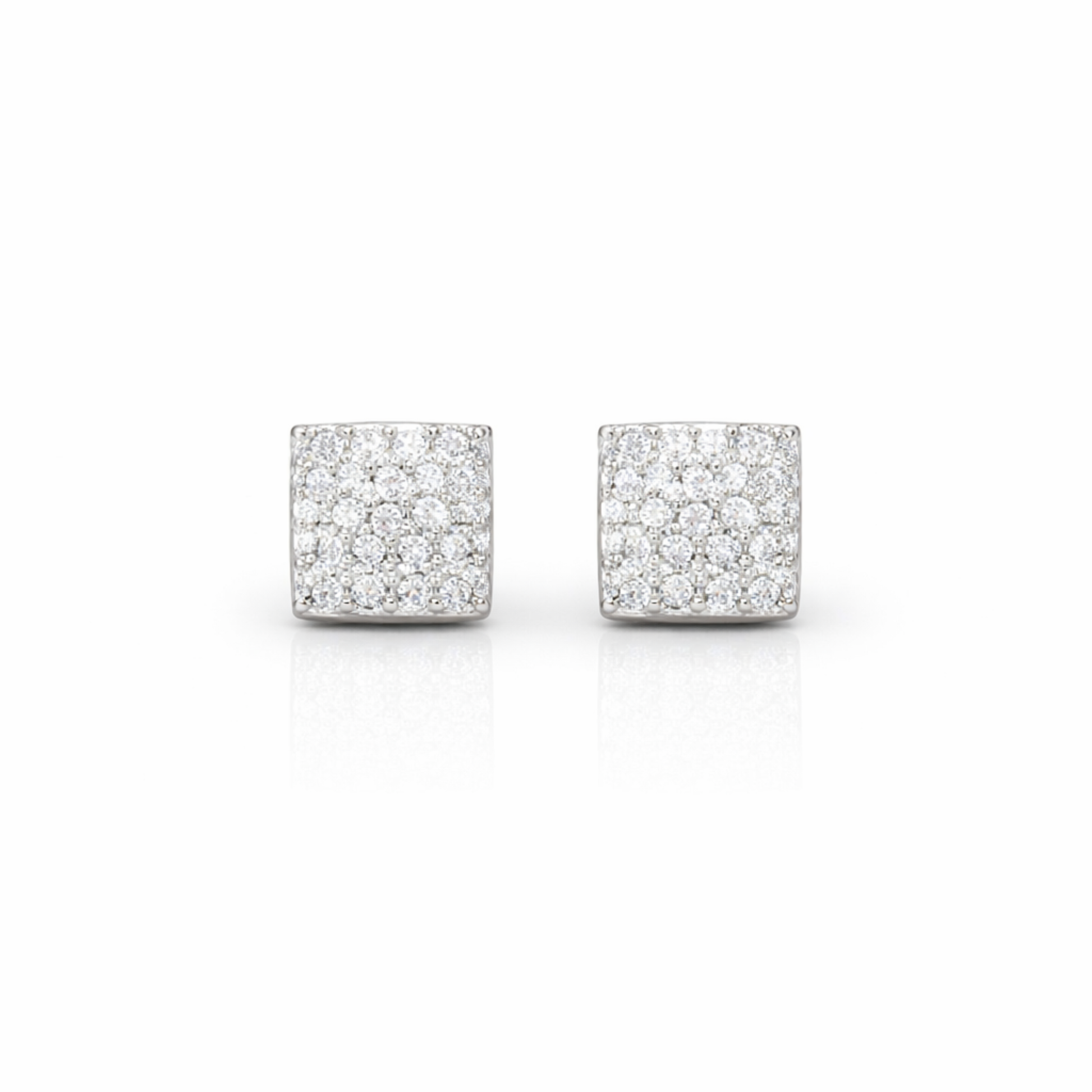 Silver glitter texture square stud earrings in 925 sterling silver