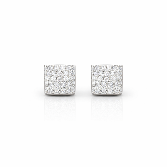 Silver glitter texture square stud earrings in 925 sterling silver