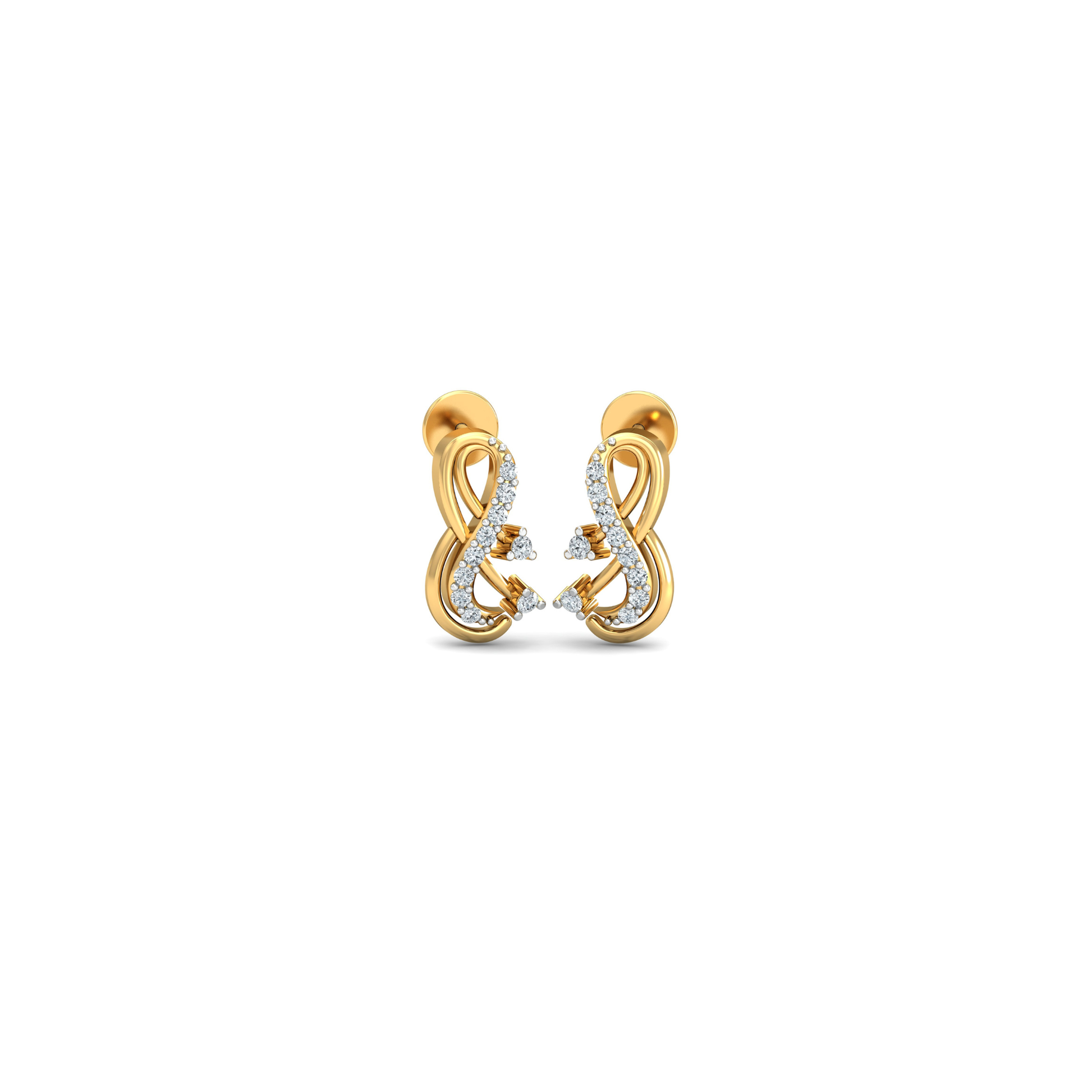 Silver gold infinity CZ earrings in 925 sterling silver with swirl design