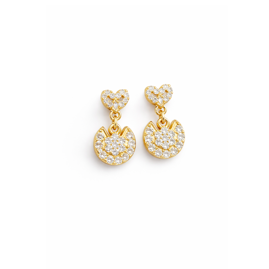 Gold plated silver heart drop stud in 925 sterling silver