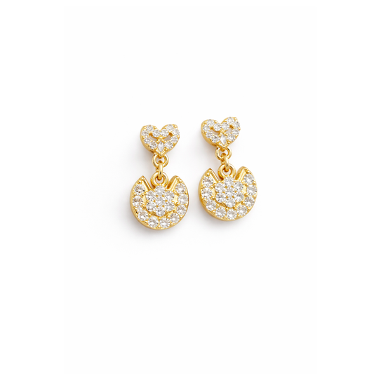 Gold plated silver heart drop stud in 925 sterling silver