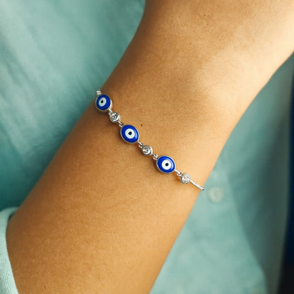Azure Evil Eye Bracelet 925 Sterling Silver Blue Charm - Eloura Sterling