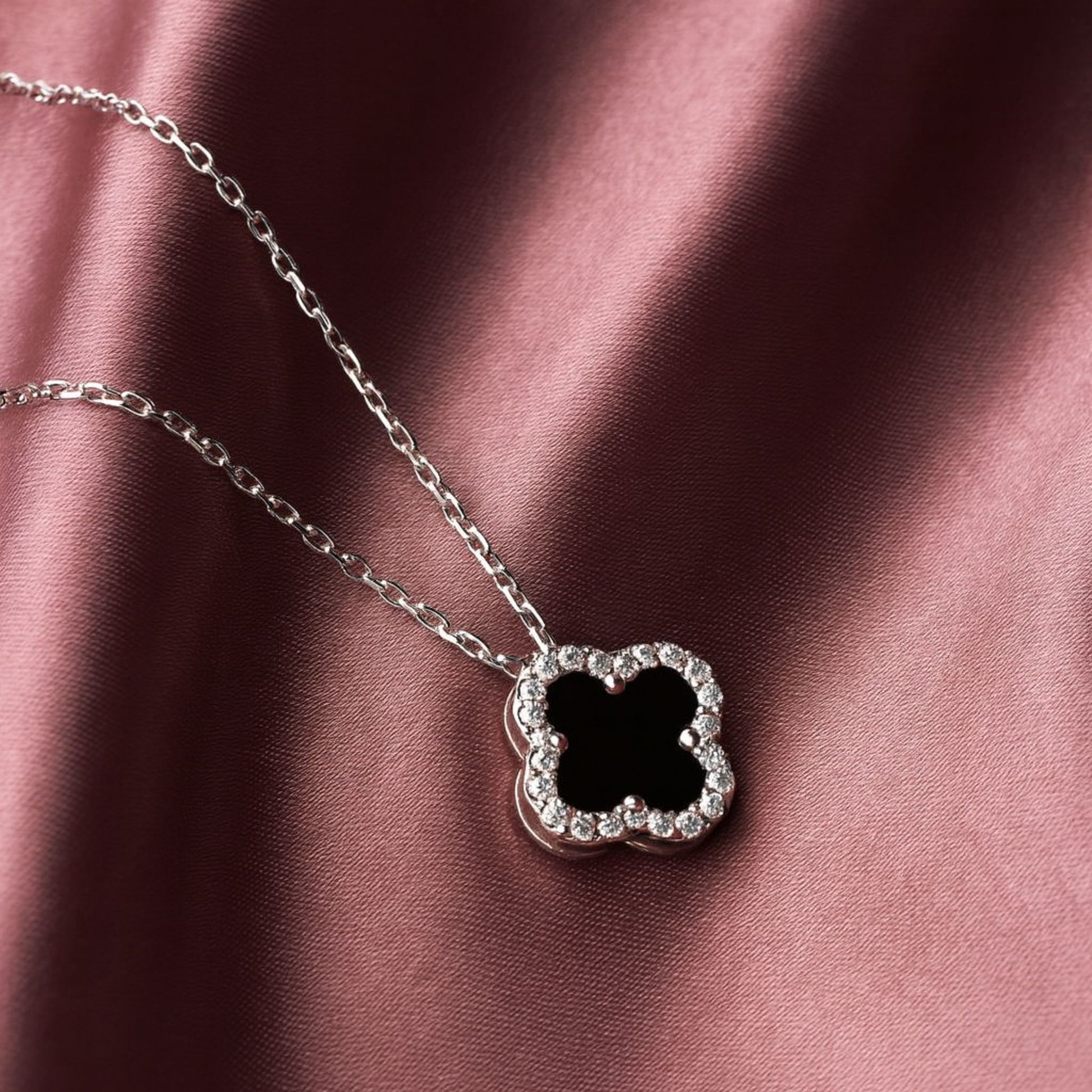 Midnight Clover 925 Sterling Silver Necklace for Women