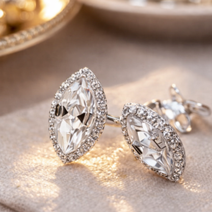 Silver marquise cut CZ stud earrings in 925 sterling silver