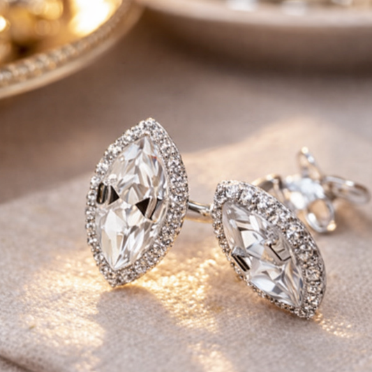 Silver marquise cut CZ stud earrings in 925 sterling silver