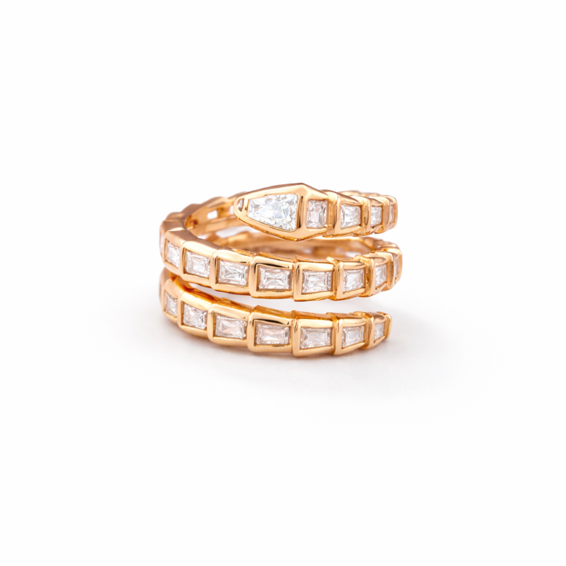 Rose gold brick wrap ring in 925 sterling silver with segmented design