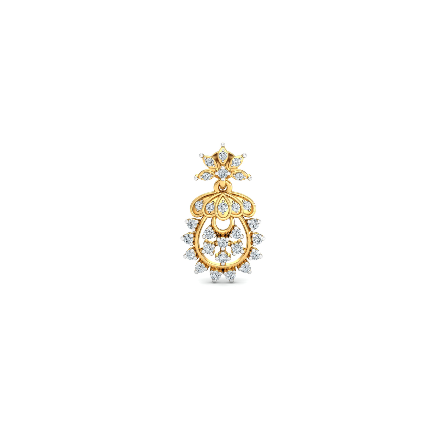 Silver gold floral drop CZ earrings in 925 sterling silver for festive wear