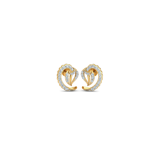 Silver gold scalloped heart CZ earrings in 925 sterling silver