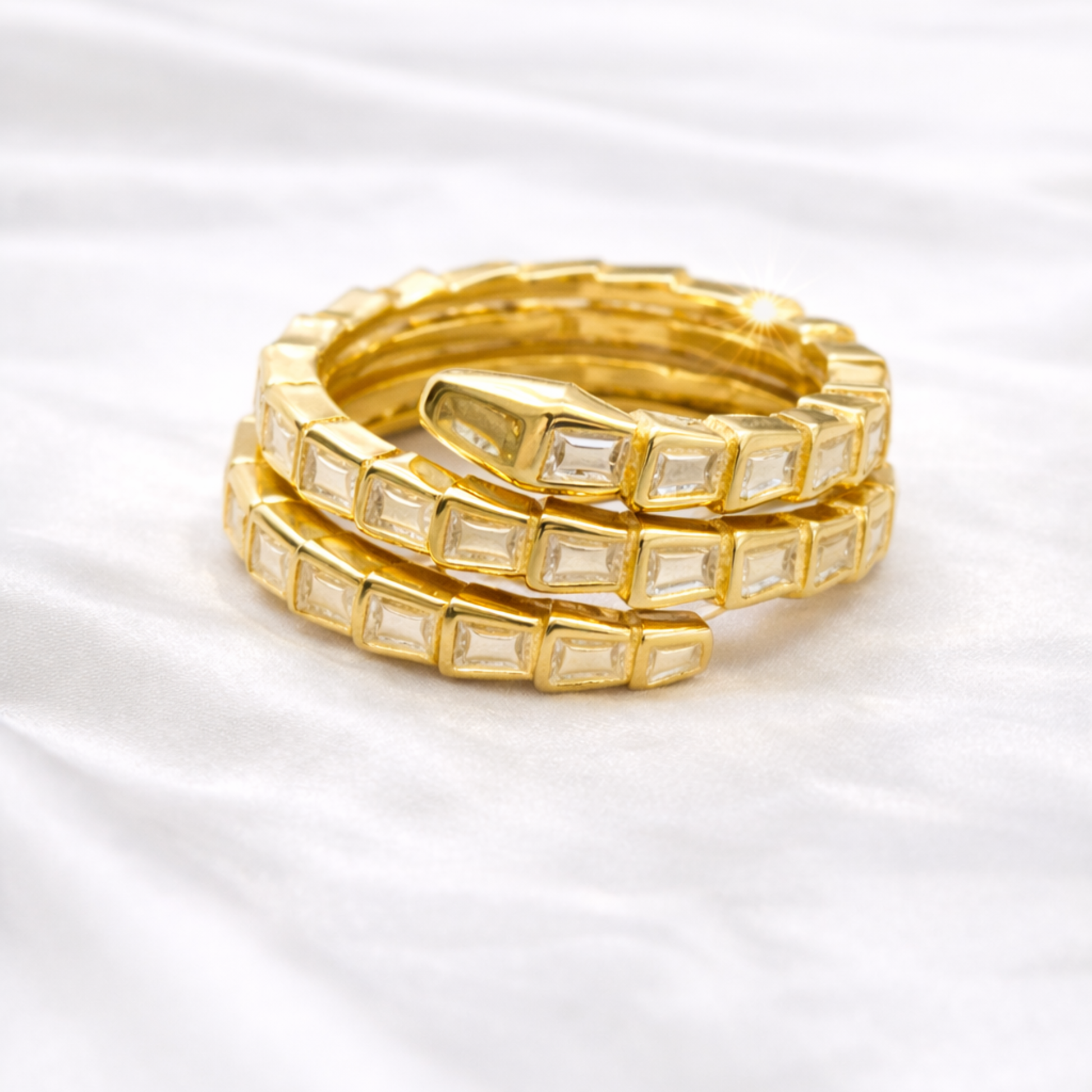 Silver gold brick wrap ring in 925 sterling silver with bold segmented design