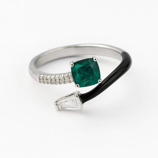 Silver Emerald Noir Duo Ring Eloura Sterling