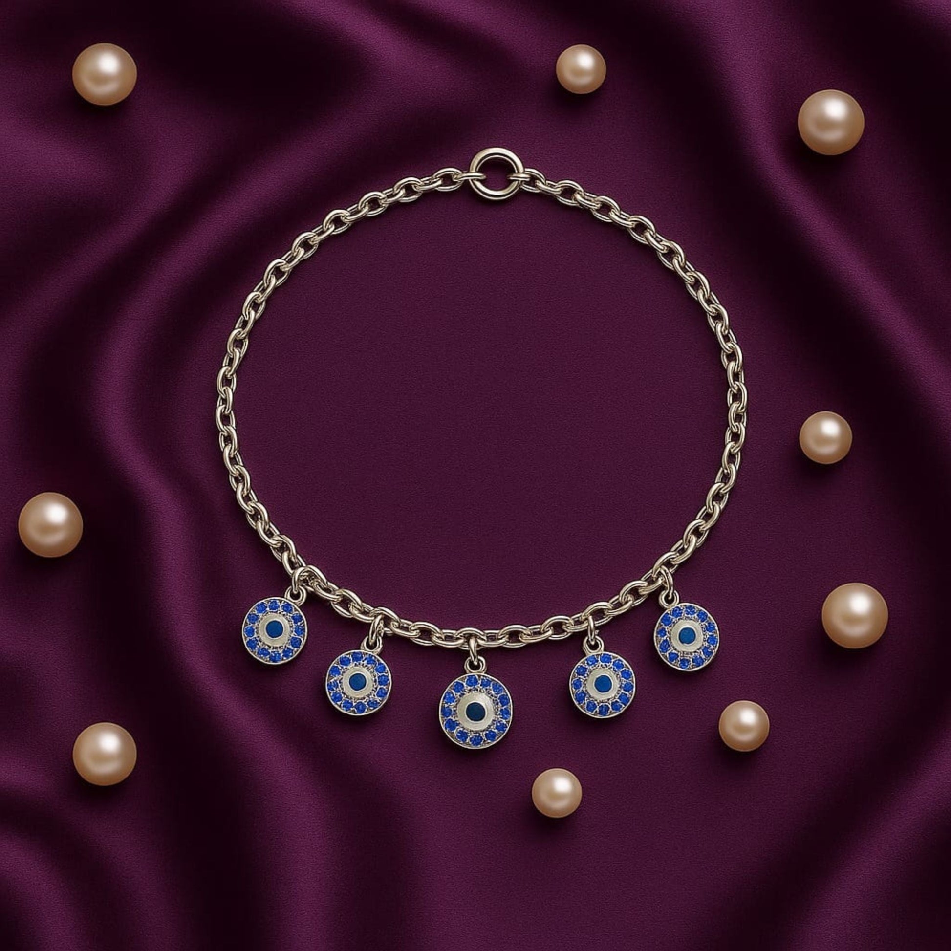 Azure Charm Evil Eye Sterling Silver Bracelet - Eloura Sterling