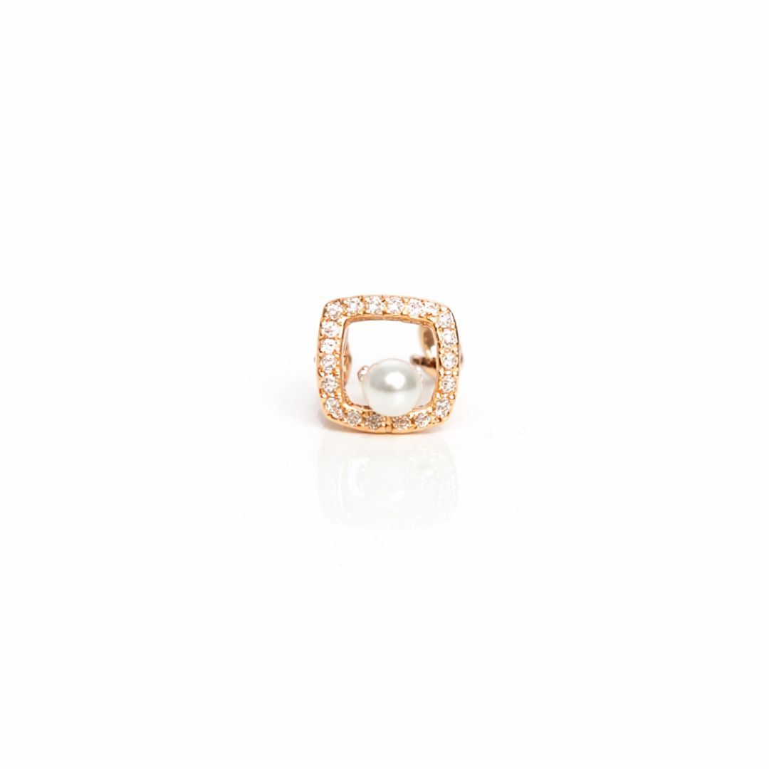 925 sterling silver square pearl stud earrings with CZ frame in rose gold polish