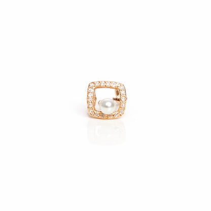 925 sterling silver square pearl stud earrings with CZ frame in rose gold polish