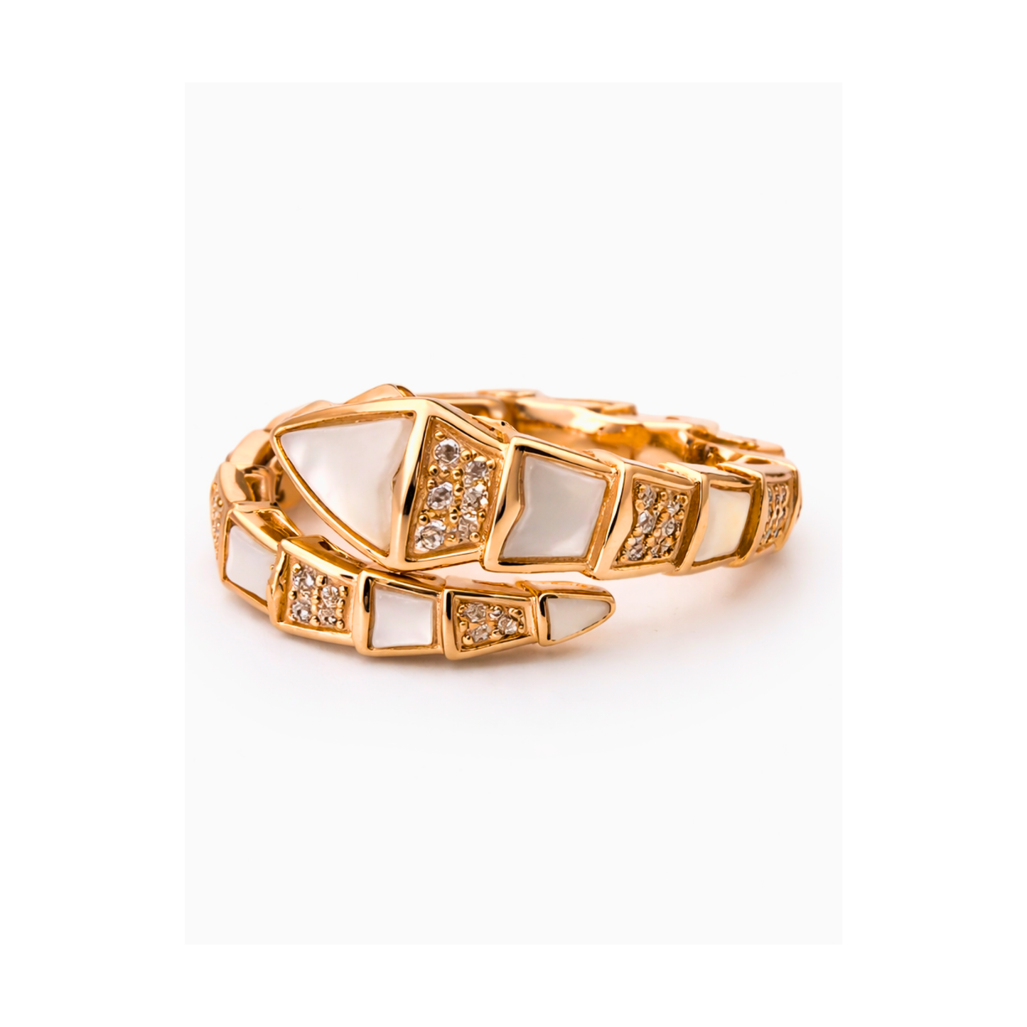 Silver gold geometric statement ring in 925 sterling silver with white inlay design