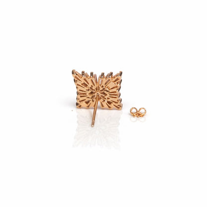 925 sterling silver square starburst CZ stud earrings with rose gold polish