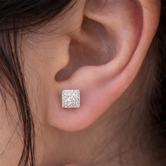 Silver glitter texture square stud earrings in 925 sterling silver