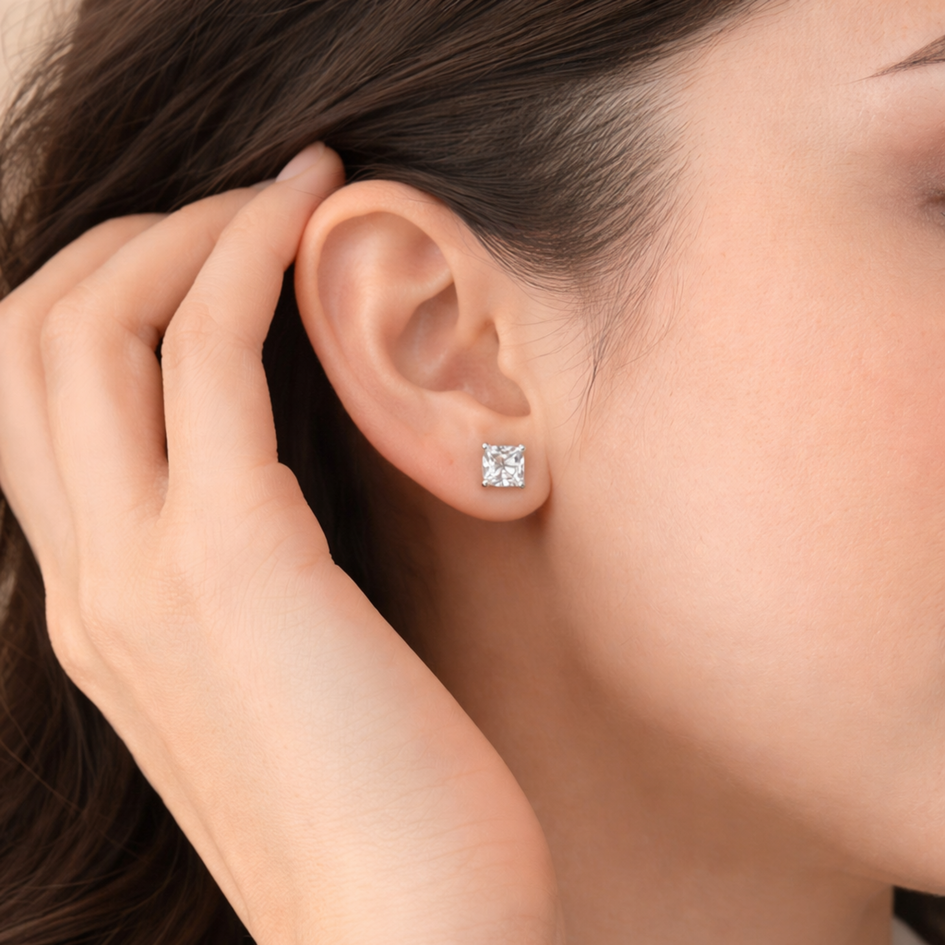 Silver princess cut square CZ stud earrings in 925 sterling silver