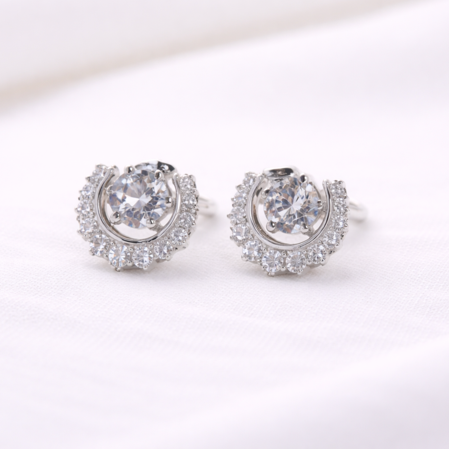 Silver halo round CZ stud earrings in 925 sterling silver