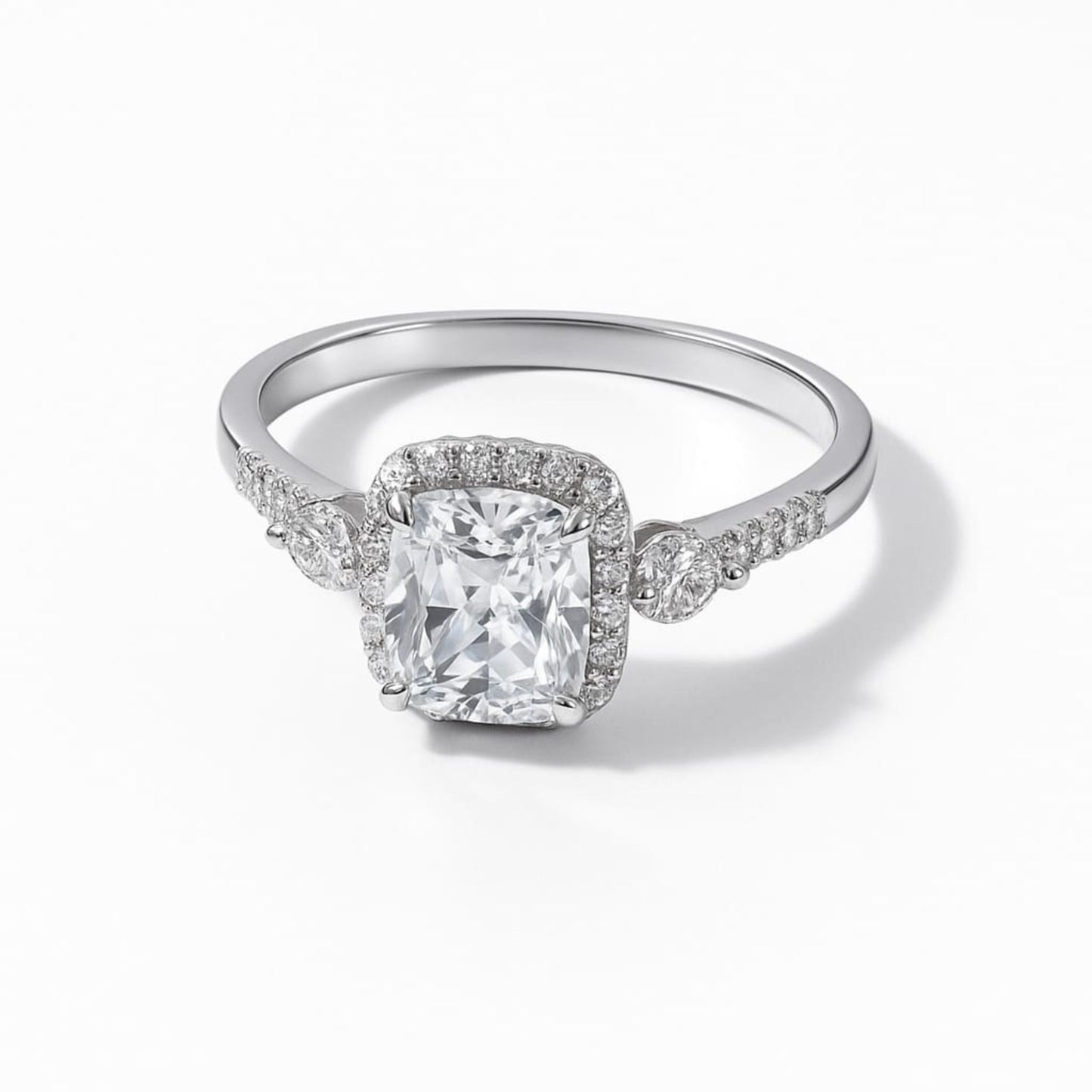  Silver Lustre Cushion Halo Ring - Eloura Sterling