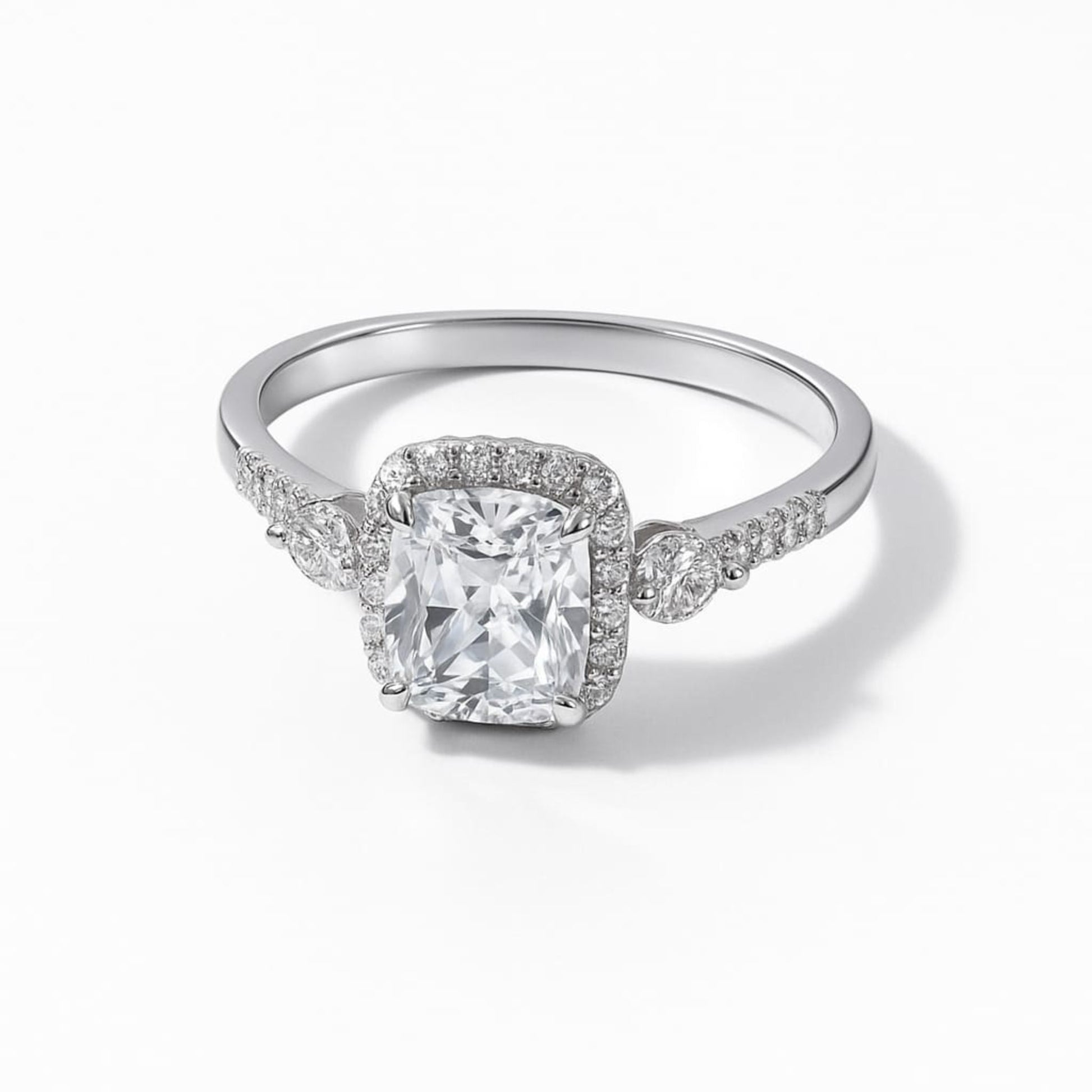  Silver Lustre Cushion Halo Ring - Eloura Sterling