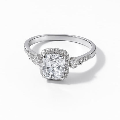 Silver Lustre Cushion Halo Ring - Eloura Sterling