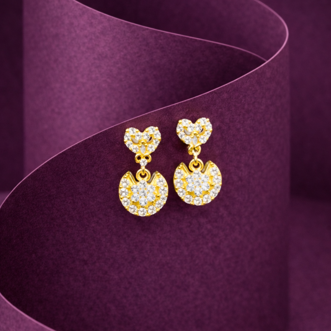 Gold plated silver heart drop stud in 925 sterling silver
