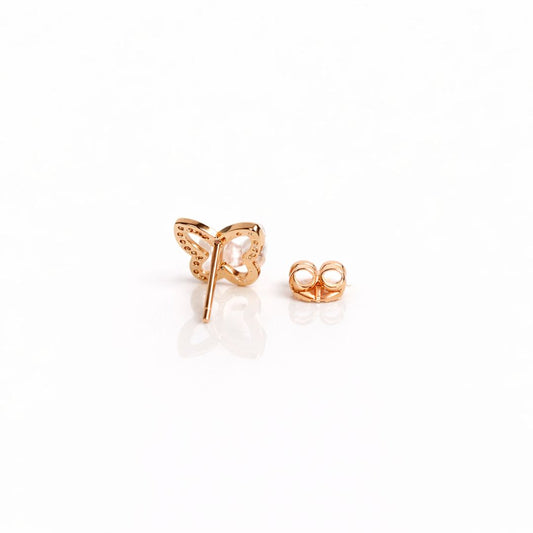 925 sterling silver butterfly stud earrings with pearl and CZ stones in rose gold polish