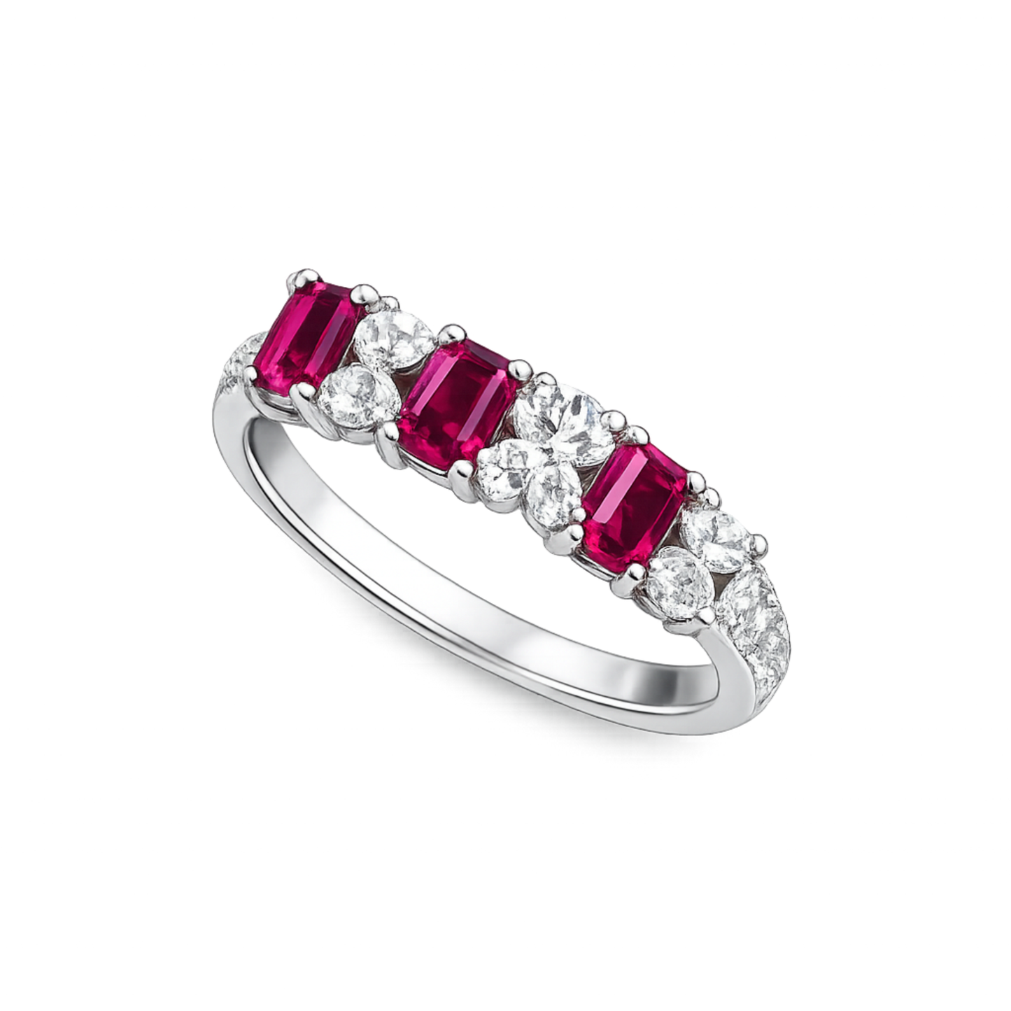 Silver ruby CZ ring in 925 sterling silver with red and white stones for women