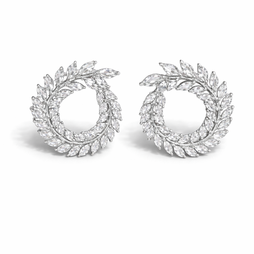 Silver leaf-shaped earrings for women